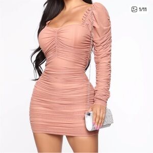 Fashion Nova NWT Mariah Ruched Nude Dress